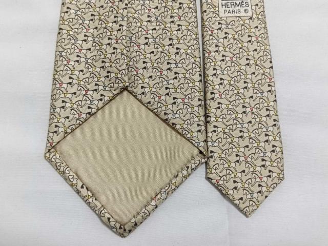 HERMES エルメス ネクタイ ベージュ シルク100％ メンズ 馬柄 新品未使用展示品【本物保証】_2