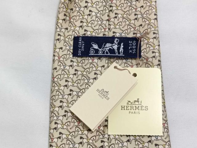HERMES エルメス ネクタイ ベージュ シルク100％ メンズ 馬柄 新品未使用展示品【本物保証】_4