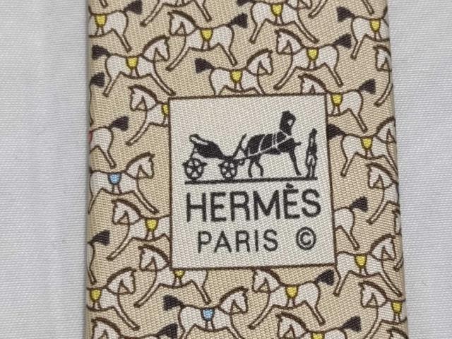 HERMES エルメス ネクタイ ベージュ シルク100％ メンズ 馬柄 新品未使用展示品【本物保証】_5