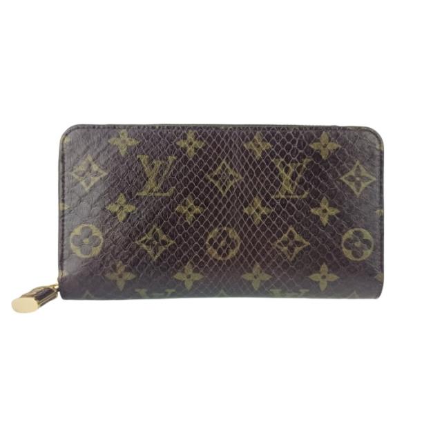 LOUIS VUITTON ルイヴィトン 長財布 モノグラム ジッピーウォレット N80148 ブラウン パイソン ユニセックス ラウンドファスナー エキゾチックレザー ゴールド金具 超美品【本物保証】
