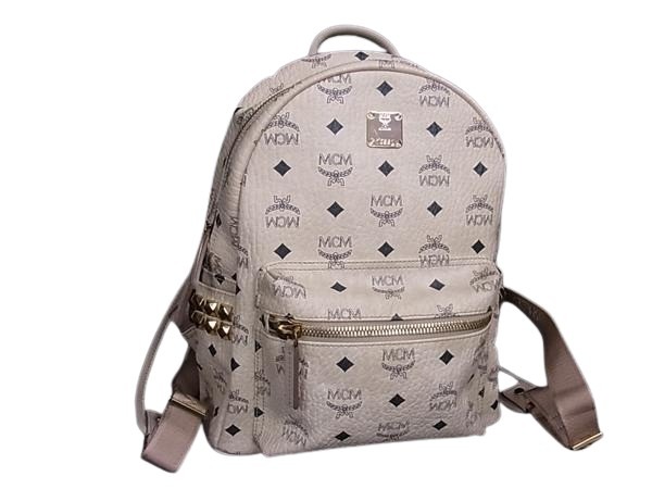 MCM エムシーエム リュックサック STARK サイドスタッズ バックパック MMK65VE37IG001 ベージュ系 ヴィセトス コーテッドキャンバス×レザー レディース ゴールド金具 美品【本物保証】