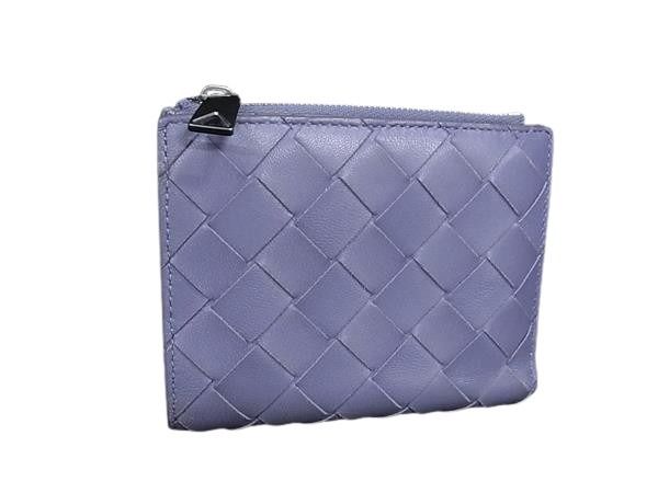 BOTTEGA VENETA ボッテガヴェネタ 二つ折り財布 イントレチャート 742330 パープル系 レザー ユニセックス シルバー金具 美品【本物保証】