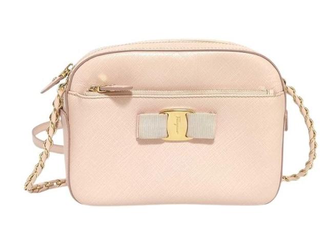 Salvatore Ferragamo フェラガモ ショルダーバッグ ヴァラリボン FZ21 F568 ピンク レザー レディース チェーン ゴールド金具【本物保証】