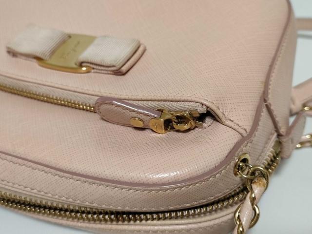 Salvatore Ferragamo フェラガモ ショルダーバッグ ヴァラリボン FZ21 F568 ピンク レザー レディース チェーン ゴールド金具【本物保証】_9