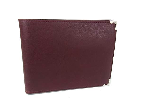 Cartier カルティエ 財布 マスト ドゥ カルティエ 二つ折り財布 L3000594 ボルドー系 レザー ユニセックス シルバー金具【本物保証】