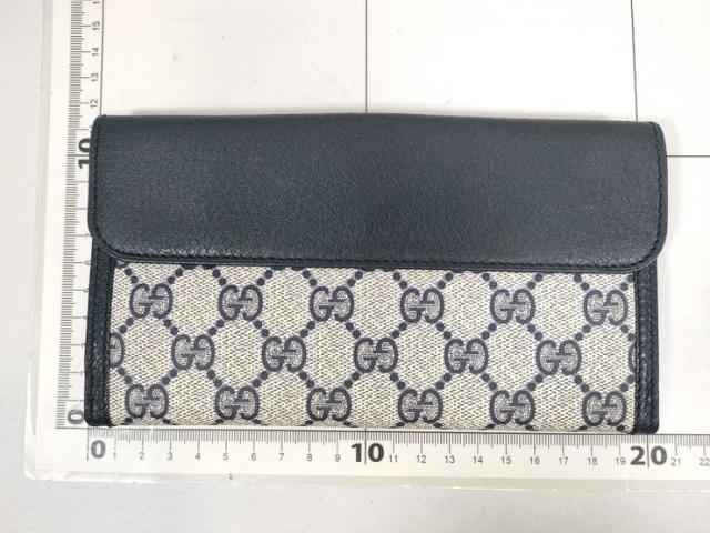 GUCCI グッチ 長財布 GGスプリーム インターロッキングＧ 035 381 0294 ベージュ ネイビー PVC レザー レディース オールドグッチ Wホック 二つ折り財布 美品【本物保証】_1