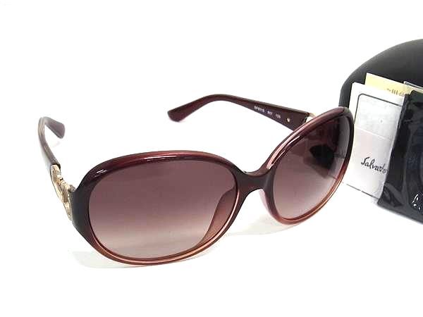 Salvatore Ferragamo フェラガモ サングラス ダブルガンチーニ SF601S レッド ボルドーグラデーション プラスチック レディース ゴールド金具 美品【本物保証】
