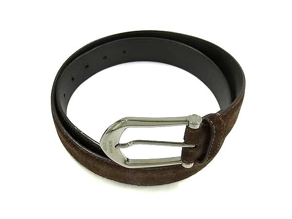 LOUIS VUITTON ルイヴィトン ベルト サンチュール リヴェテッド M6836U ブラウン スエード レザー メンズ シルバー金具 美品【本物保証】