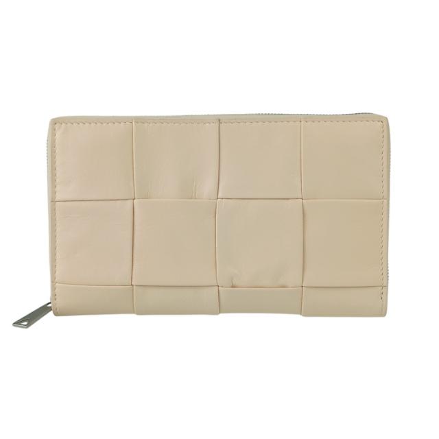 BOTTEGA VENETA ボッテガヴェネタ 長財布 マキシイントレチャート カセット ジップアラウンド ウォレット 690945VCQ72 ピーチ ペーパーカーフレザー レディース ラウンドファスナー シワ加工 シルバー金具 超美品【本物保証】