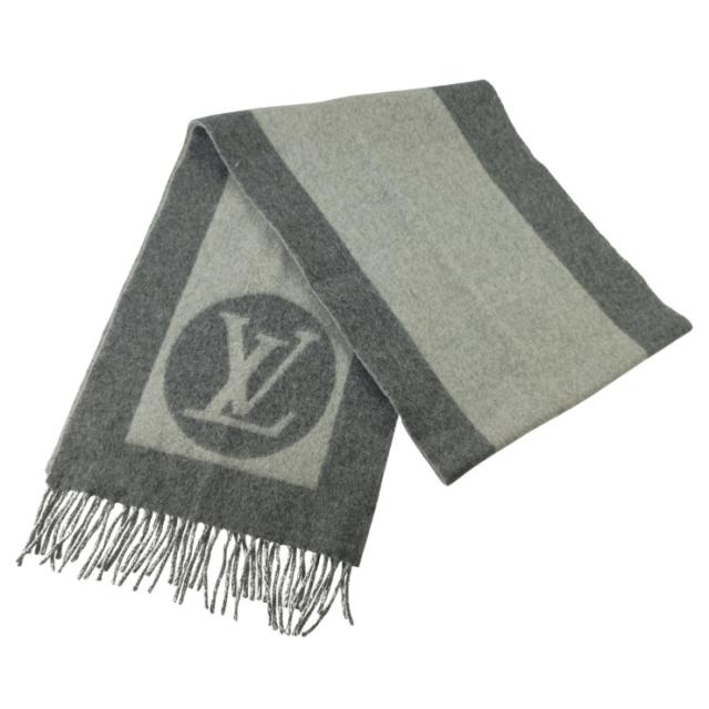 LOUIS VUITTON ルイヴィトン マフラー エシャルプ カーディフ M74205 グレー系 ウール75％ アンゴラ25％ ユニセックス フリンジ 美品【本物保証】