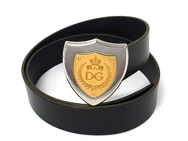 DOLCE＆GABBANA ドルチェ&ガッバーナ ベルト DG クラウンバックル ブラック レザー メンズ 王冠 エンブレム 美品【本物保証】