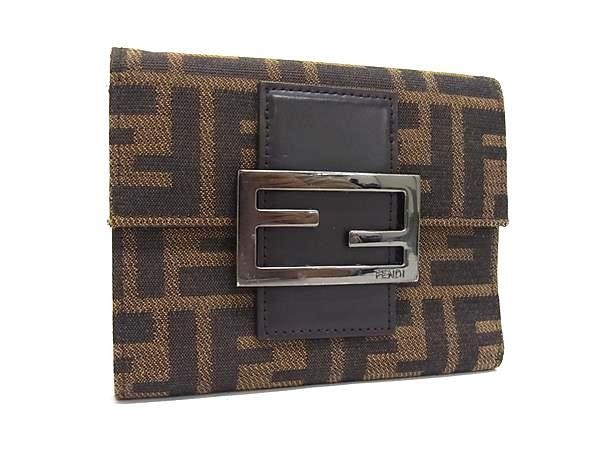 FENDI フェンディ 三つ折り 財布 ズッカ 8M0023 ブラウン系 キャンバス レザー ユニセックス 美品【本物保証】