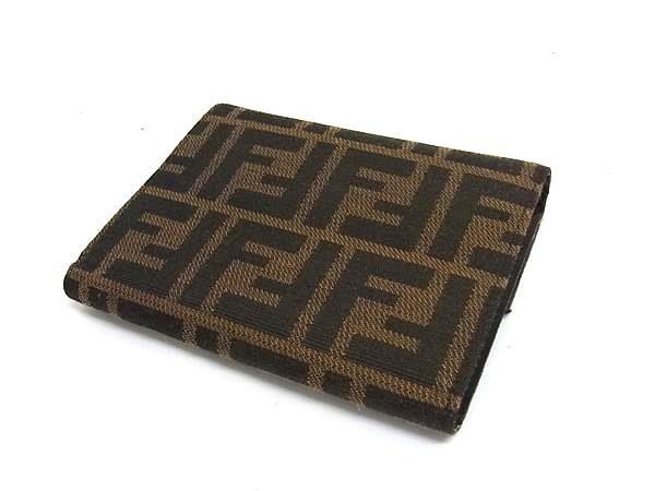FENDI フェンディ 三つ折り 財布 ズッカ 8M0023 ブラウン系 キャンバス レザー ユニセックス 美品【本物保証】_1