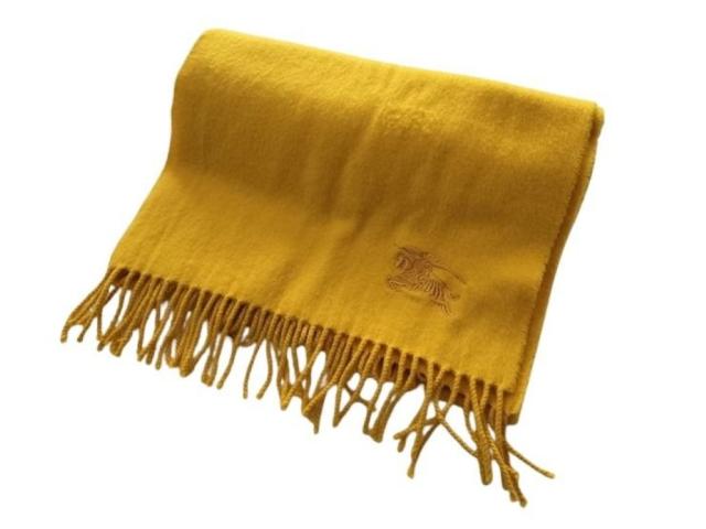 BURBERRY バーバリー マフラー イエロー系 カシミヤ100％ ユニセックス 美品【本物保証】