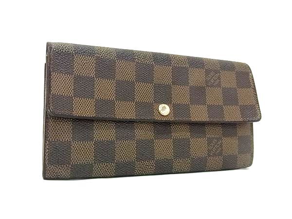 LOUIS VUITTON ルイヴィトン 長財布 ダミエ ポルトフォイユ サラ N61734 エベヌ PVC レザー レディース ゴールド金具【本物保証】