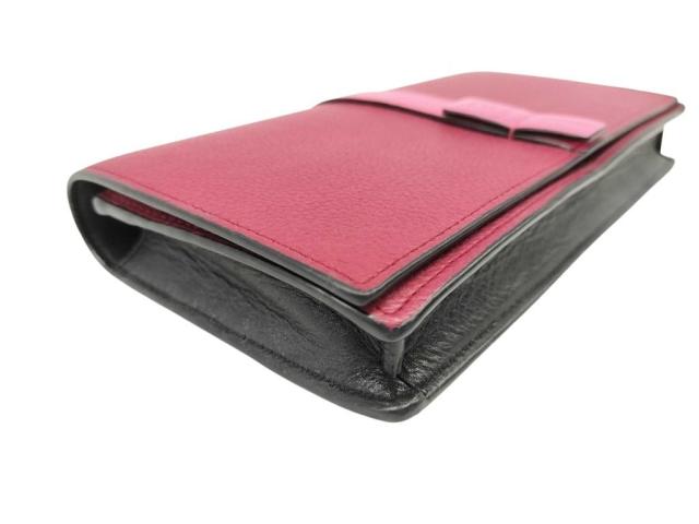 LOEWE ロエベ 財布 ヴァーティカル チェーンウォレット レッド ピンク ブラック レザー レディース 二つ折り長財布 美品【本物保証】_1