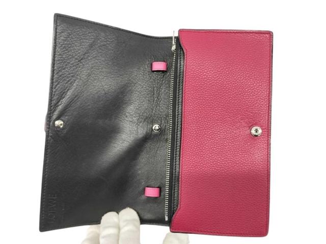 LOEWE ロエベ 財布 ヴァーティカル チェーンウォレット レッド ピンク ブラック レザー レディース 二つ折り長財布 美品【本物保証】_3