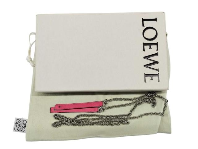 LOEWE ロエベ 財布 ヴァーティカル チェーンウォレット レッド ピンク ブラック レザー レディース 二つ折り長財布 美品【本物保証】_7