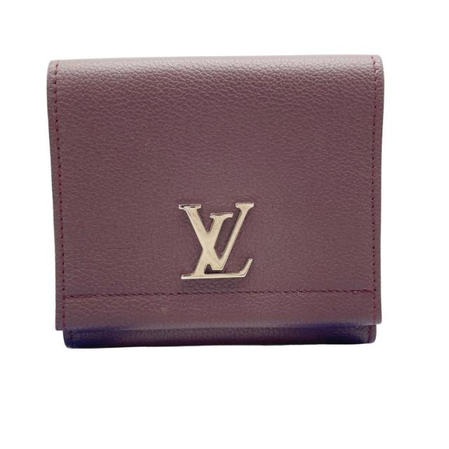 LOUIS VUITTON ルイヴィトン 財布 ポルトフォイユ･ロックミー2 M64837 プルーヌ（ボルドー系） レザー レディース Wホック 二つ折り財布 美品【本物保証】