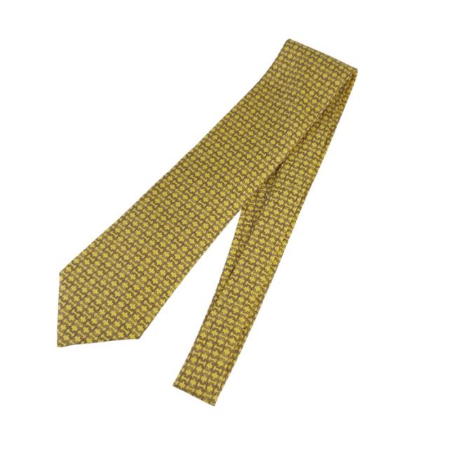 HERMES エルメス ネクタイ イエロー系 シルク100％ メンズ 新品未使用展示品【本物保証】