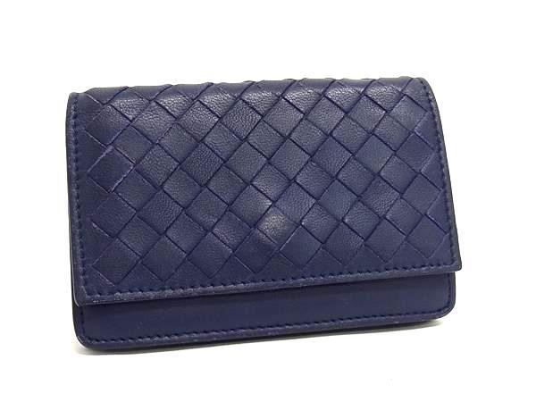 BOTTEGA VENETA ボッテガヴェネタ 名刺入れ イントレチャート カードケース 133945 ネイビー系 レザー ユニセックス 美品【本物保証】