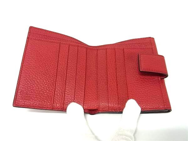 超美品 GUCCI グッチ 折り財布 インターロッキングG Ｗホック 二つ折り財布 449405 レッド ゴールド金具 レザー レディース【本物保証】