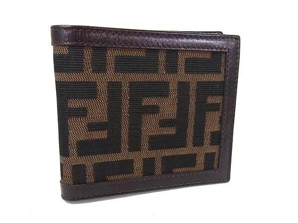 FENDI フェンディ 財布 ズッカ 230930789/099 ブラウン レザー×キャンバス メンズ 二つ折り 財布 超美品【本物保証】