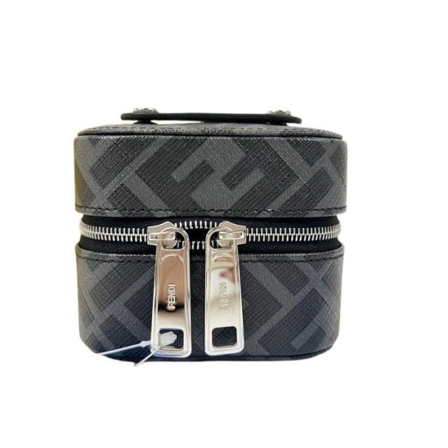 FENDI フェンディ ジュエリーボックス カフリンクス ホルダー 7AS074 A8V3 ブラック / グレー PVC レザー メンズ ズッカ柄 カフスケース シルバー金具 超美品【本物保証】