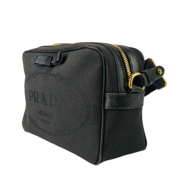 PRADA プラダ クロスボディバッグ ロゴ ジャガード ショルダーバッグ 1BH089 ブラック キャンバス レザー レディース リボン ゴールド金具【本物保証】