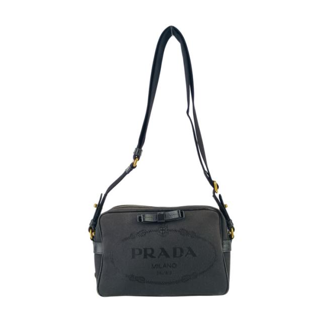 PRADA プラダ クロスボディバッグ ロゴ ジャガード ショルダーバッグ 1BH089 ブラック キャンバス レザー レディース リボン ゴールド金具【本物保証】