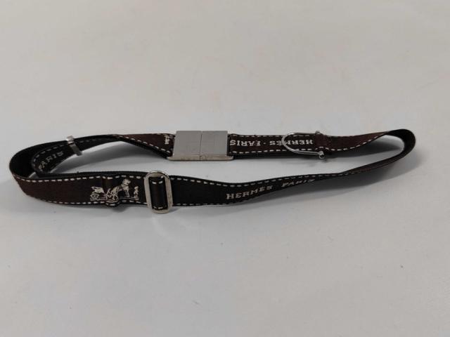 HERMES エルメス ネックレス リボンチョーカー ブラウン シルバー系 キャンバス レディース 美品【本物保証】_1