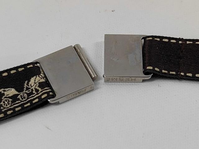HERMES エルメス ネックレス リボンチョーカー ブラウン シルバー系 キャンバス レディース 美品【本物保証】_2