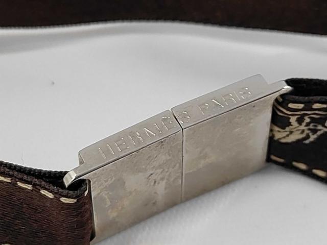 HERMES エルメス ネックレス リボンチョーカー ブラウン シルバー系 キャンバス レディース 美品【本物保証】_3