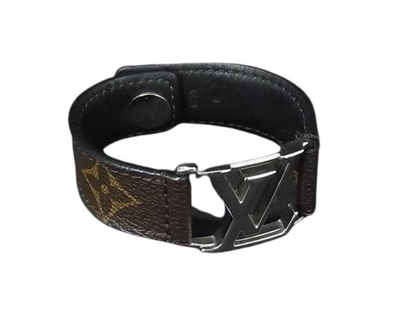 LOUIS VUITTON ルイヴィトン ブレスレット ブラスレ ホッケンハイム M6141 ブラウン モノグラム ユニセックス シルバー金具 美品【本物保証】
