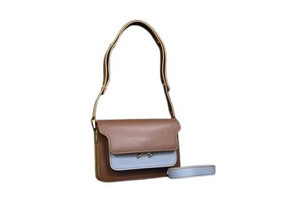 MARNI マルニ ショルダーバッグ トランク ブラウン ライトブルー レザー レディース ゴールド金具 美品【本物保証】