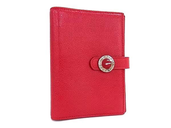 BVLGARI ブルガリ 手帳カバー ブルガリブルガリ レッド レザー レディース 6穴式 シルバー金具 超美品【本物保証】