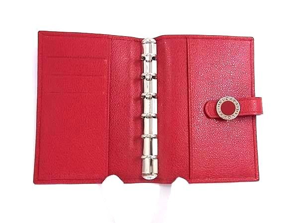 BVLGARI ブルガリ 手帳カバー ブルガリブルガリ レッド レザー レディース 6穴式 シルバー金具 超美品【本物保証】_3