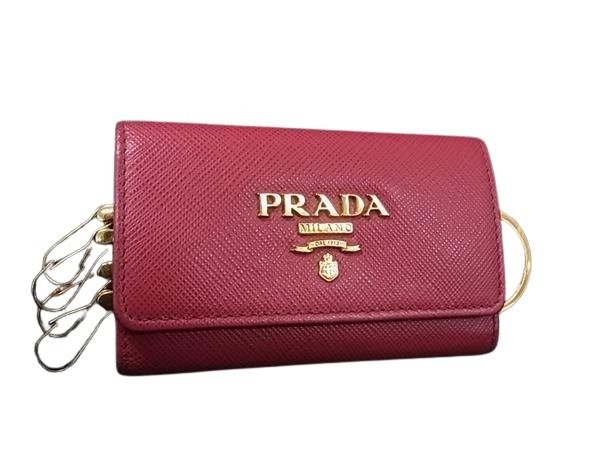 PRADA プラダ キーケース サフィアーノメタル キーリング付き 4連キーケース 1PG004 マゼンタ系 レザー レディース ゴールド金具【本物保証】