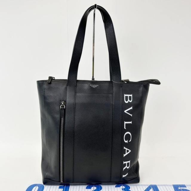 BVLGARI ブルガリ トートバッグ フラグメントデザインコラボ ブラック系 レザー メンズ シルバー金具 美品【本物保証】