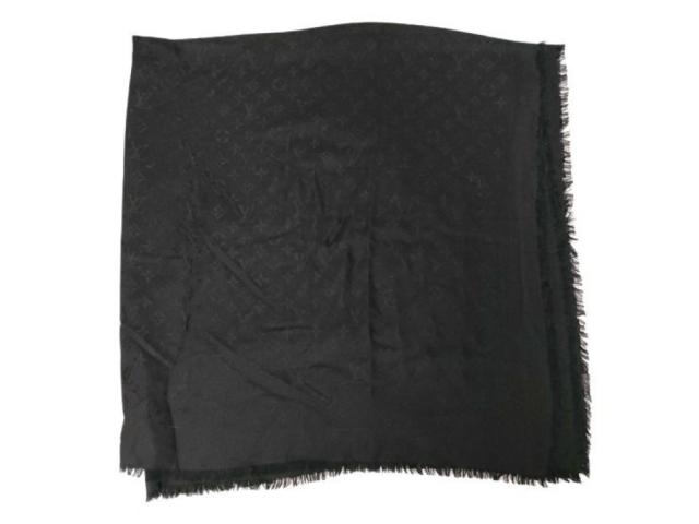 LOUIS VUITTON ルイヴィトン ショール ショール・モノグラム M71329 ブラック系 シルク60％ ウール40％ レディース 美品【本物保証】