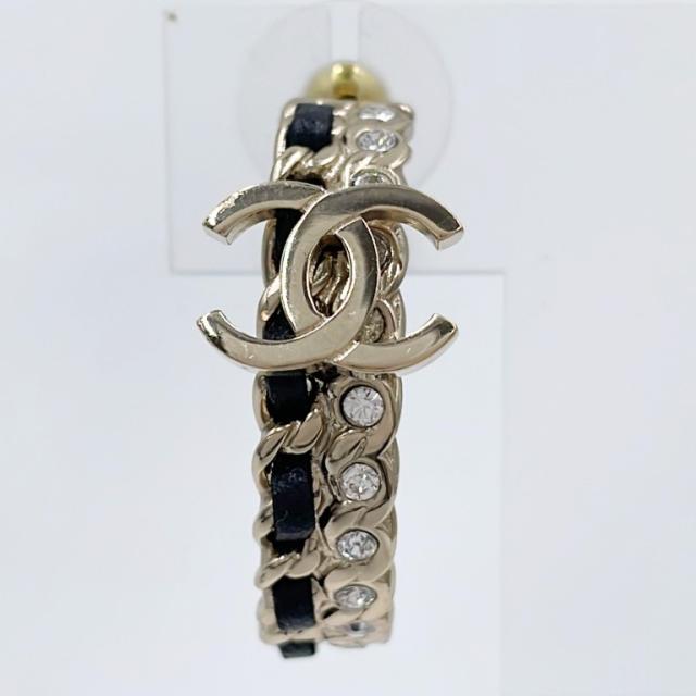 CHANEL シャネル ピアス ココマーク ゴールド ブラック メタル レザー 