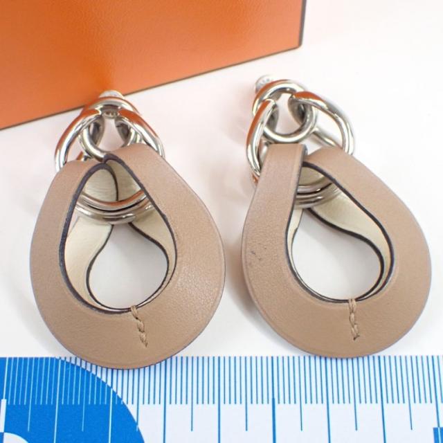 HERMES エルメス ピアス ヴィルヴォルト チャイ（ブラウン系）×ナタ（ホワイト系） SS×ヴォースイフト レディース シルバー金具 美品【本物保証】