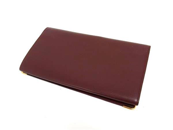 超美品 Cartier カルティエ 長財布 マストライン がま口 長財布 73184183 ボルドー レザー レディース フラップ ゴールド金具【本物保証】 超美品 Cartier カルティエ 長財布 マストライン がま口 長財布