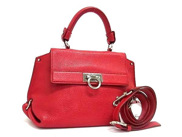 Salvatore Ferragamo フェラガモ ハンドバッグ ガンチーニ ソフィア EZ21 D356 レッド レザー レディース 2WAY シルバー金具【本物保証】