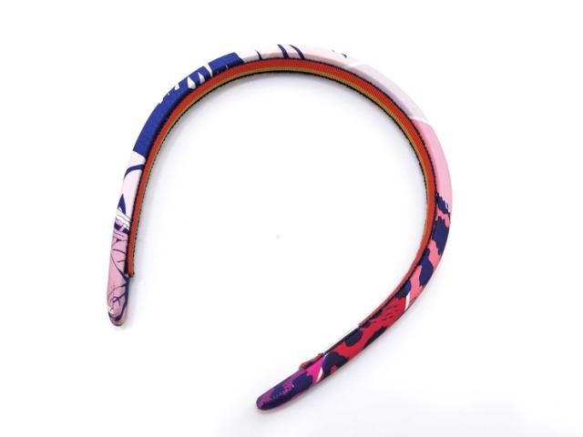 超美品 HERMES エルメス カチューシャ ヘアバンド 《エルザ》  - ピンク系 マルチカラー シルクツイル 100% レディース 髪留め 髪飾り【本物保証】