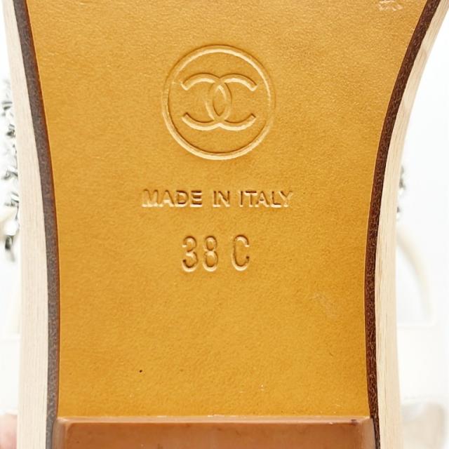 CHANEL シャネル サンダル ココマーク G35868 ホワイト レザー ウッド レディース ストラップ チェーン シルバー金具 超美品【本物保証】_4