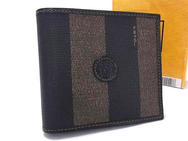 FENDI フェンディ 紙入れ ペカン 2251 01445 068 カーキ系 PVC なめし革 メンズ 二つ折り 紙入れ 美品【本物言いはなつ】