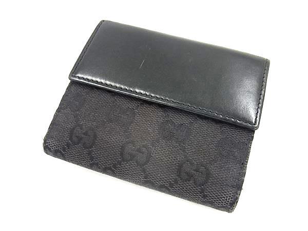 GUCCI グッチ 紙入れ ジャッキー 035 2888 2129 黒いこと GG帆布×なめし革 レディース 二つ折り紙入れ しろがね色金具【本物言いはなつ】