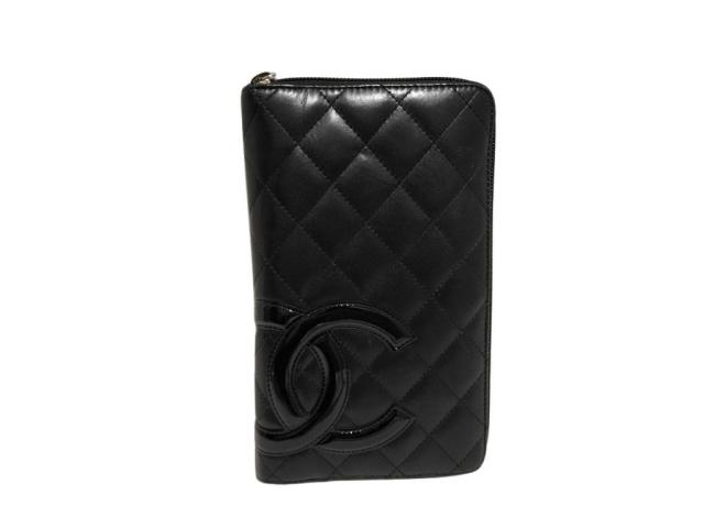 CHANEL シャネル 財布 カンボンライン A48660 ブラック ピンク レザー レディース ココマーク ラウンドファスナー長財布 シルバー金具【本物保証】