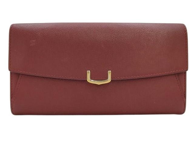 CARTIER カルティエ 長財布 C ドゥ カルティエ インターナショナル ウォレット ボルドー系 レザー レディース フラップ 美品【本物保証】 16,950円